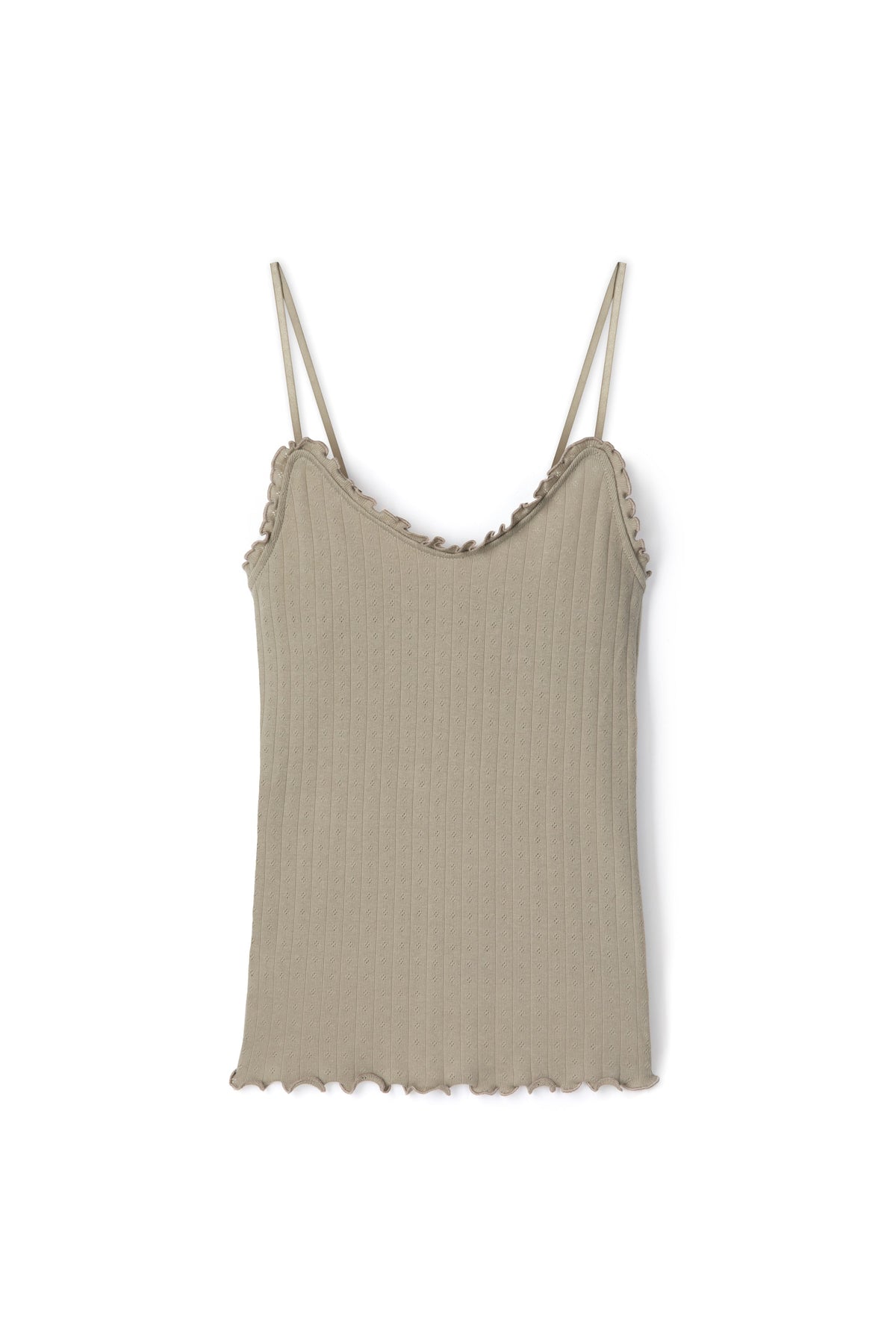 Pointelle Soft V Tank Top Khaki