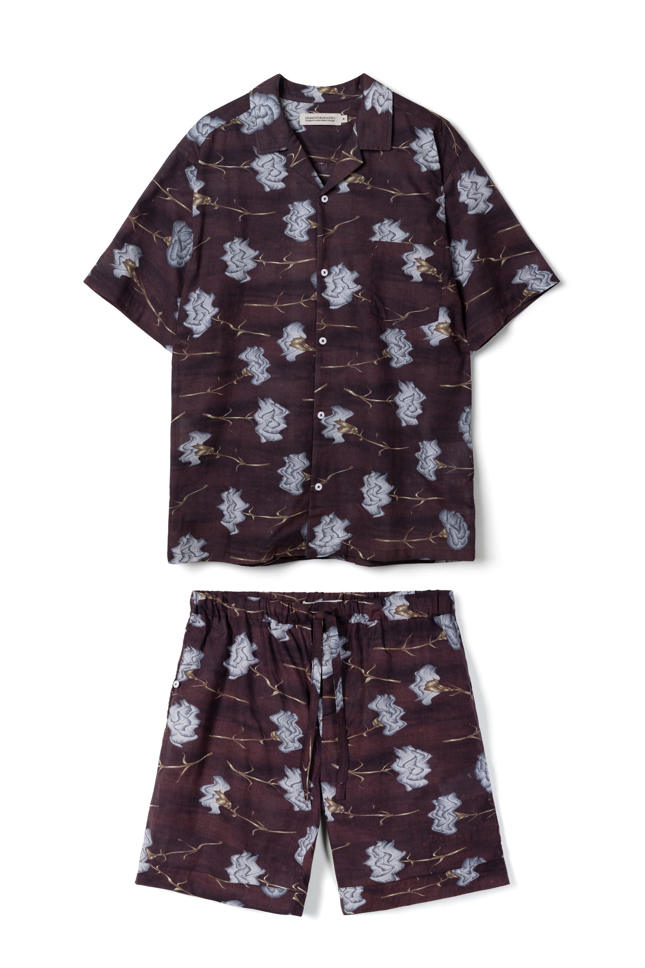 Men’s Cuban Pyjama Set Carnations Brown/Blue