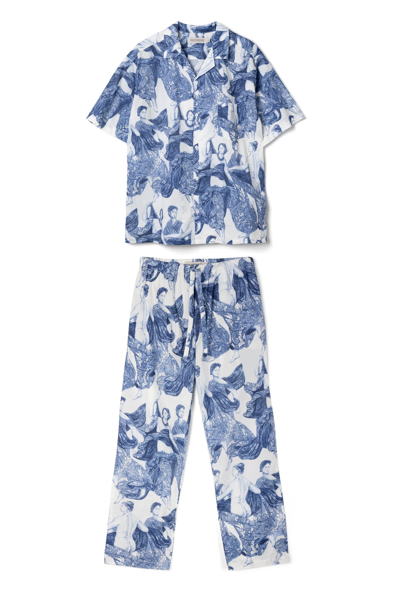 Men’s Cuban Long Pyjama Set Flora Blue