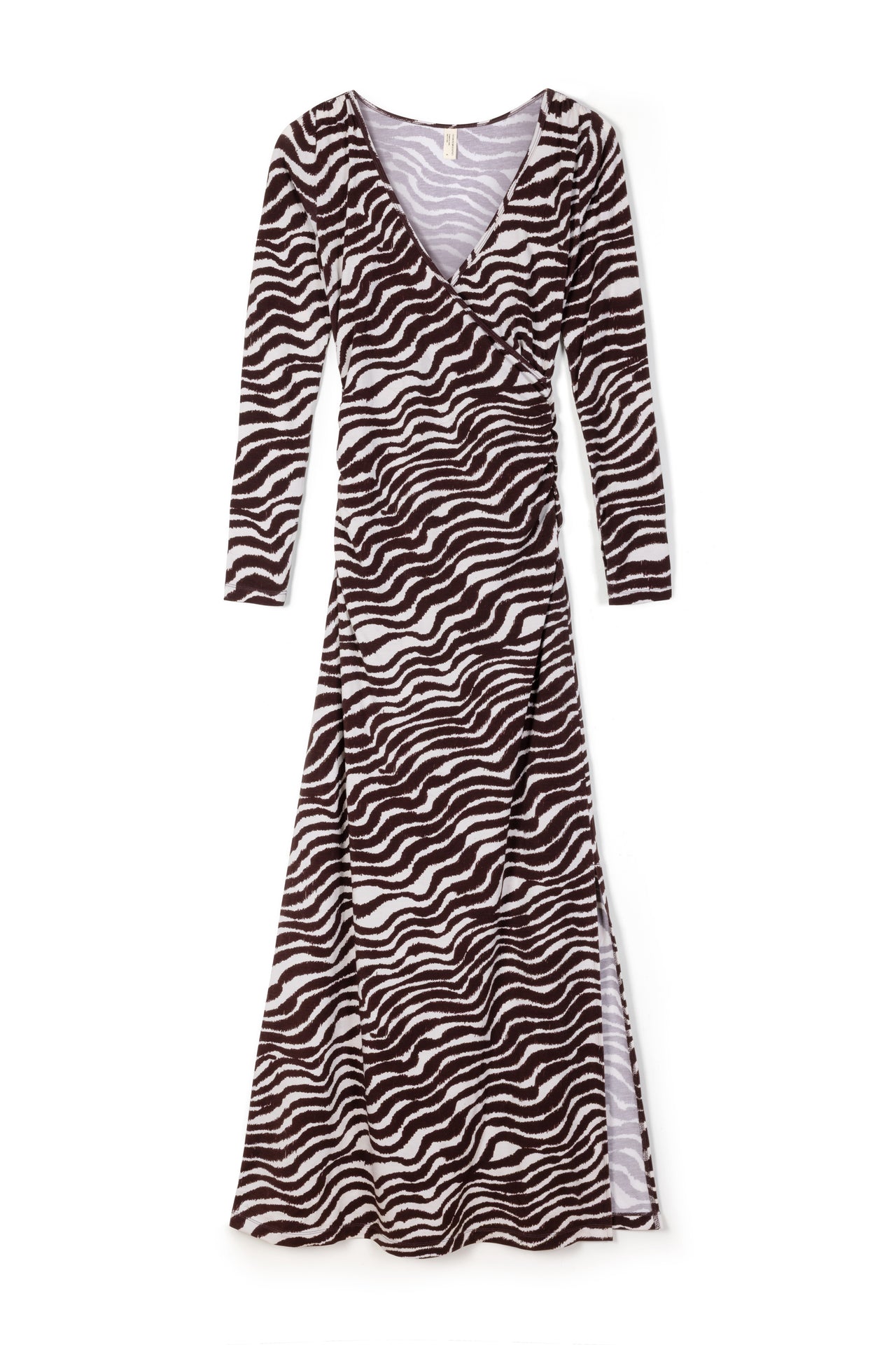 Lyocell Jersey Long Sleeve Wrap Nightie Tide Print Cocoa/Cream