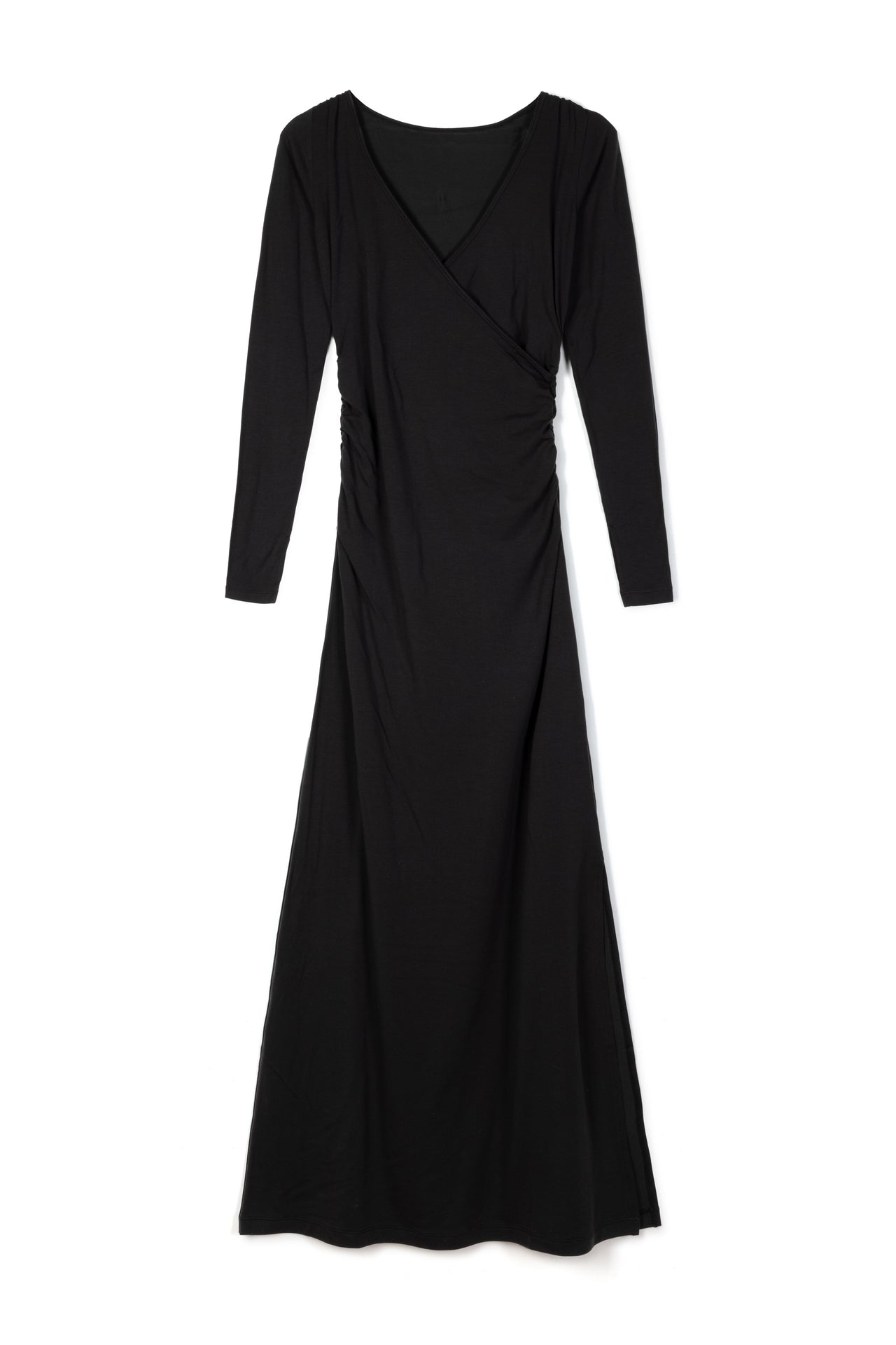Lyocell Jersey Long Sleeve Wrap Nightie Black