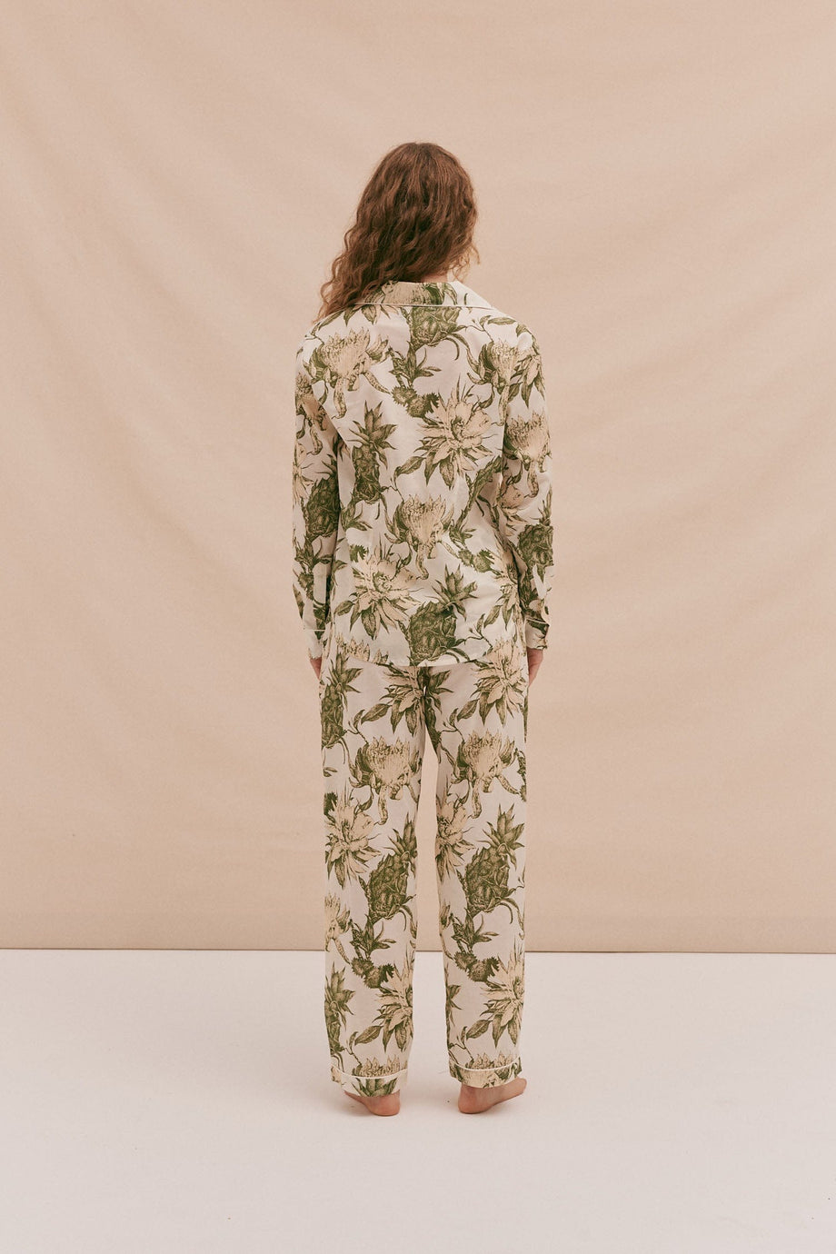 Long Pyjama Set Night Bloom Print Cream/Green