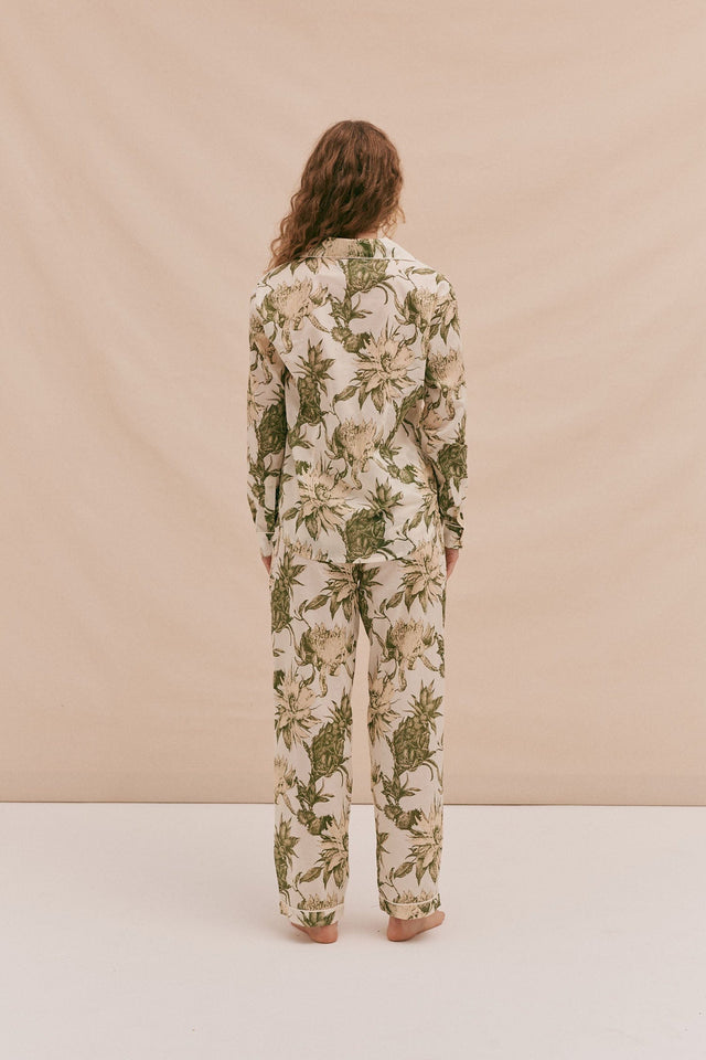 Long Pyjama Set Night Bloom Print Cream/Green