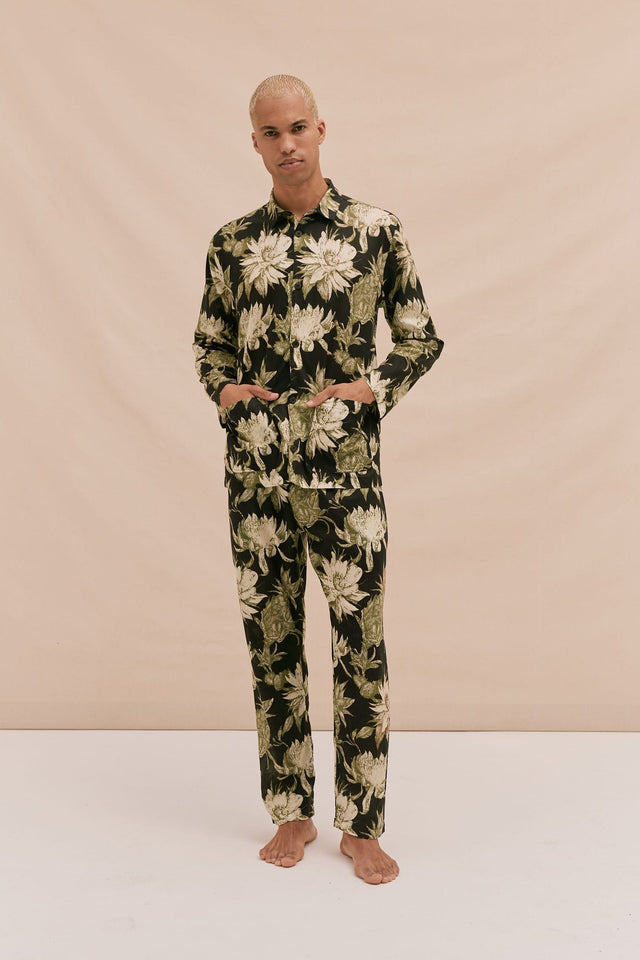 Men’s Pocket Pyjama Set Night Bloom Print Black/Green