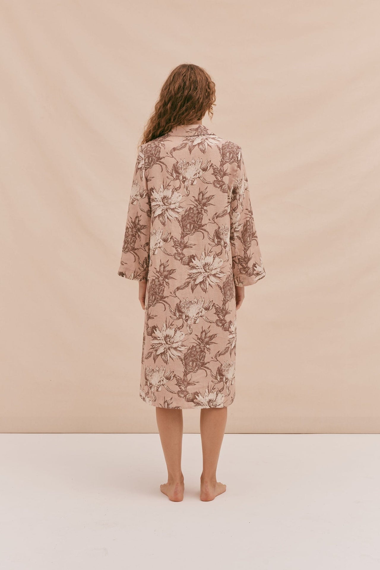 Kaftan Night Bloom Print Rose Latte Linen