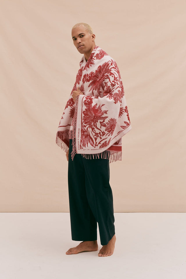 The Most Fancy Italian Wool Blanket Cactus Flower Print Red/Pink/Cream