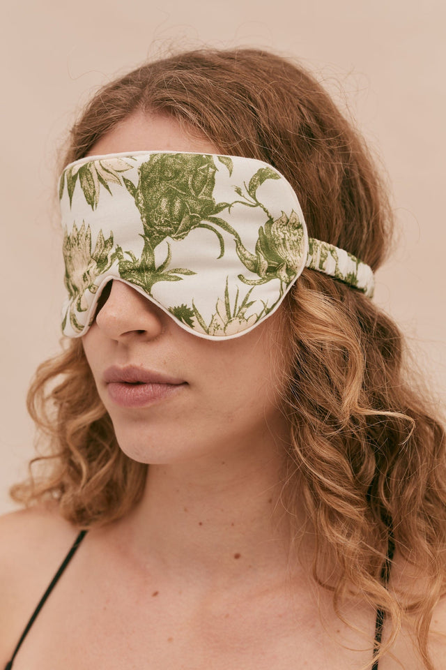 Cotton Luxe Eye Mask Night Bloom Print Cream/Green