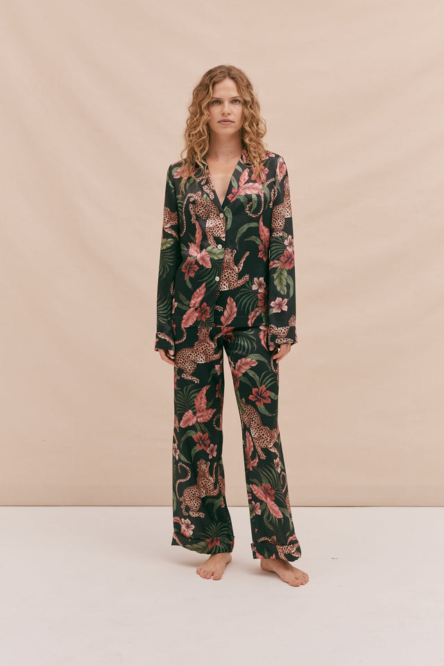 Silk Long Pyjama Set Soleia Leopard Print Multi