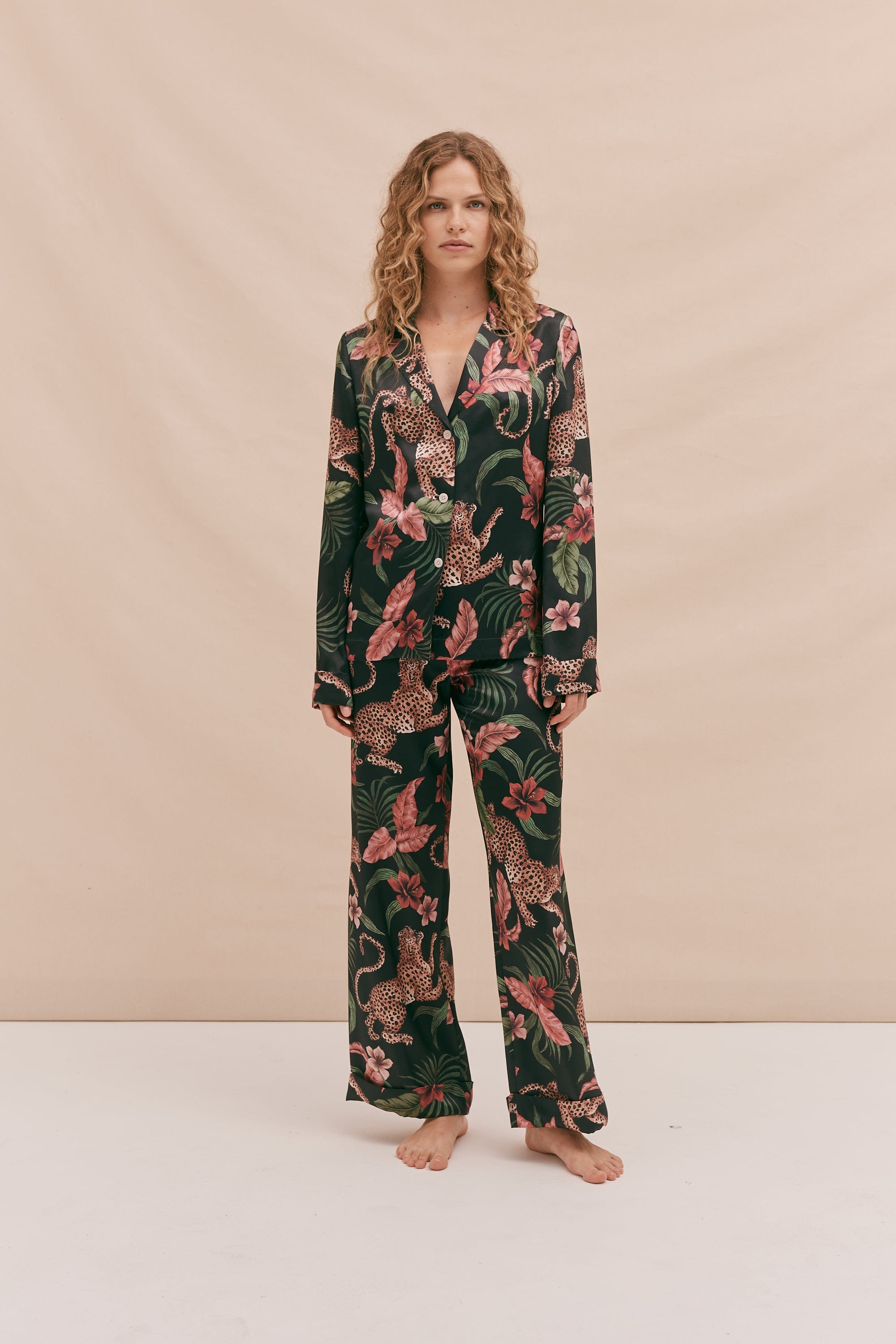 Washable Silk Long Pyjama Set Soleia Leopard Print