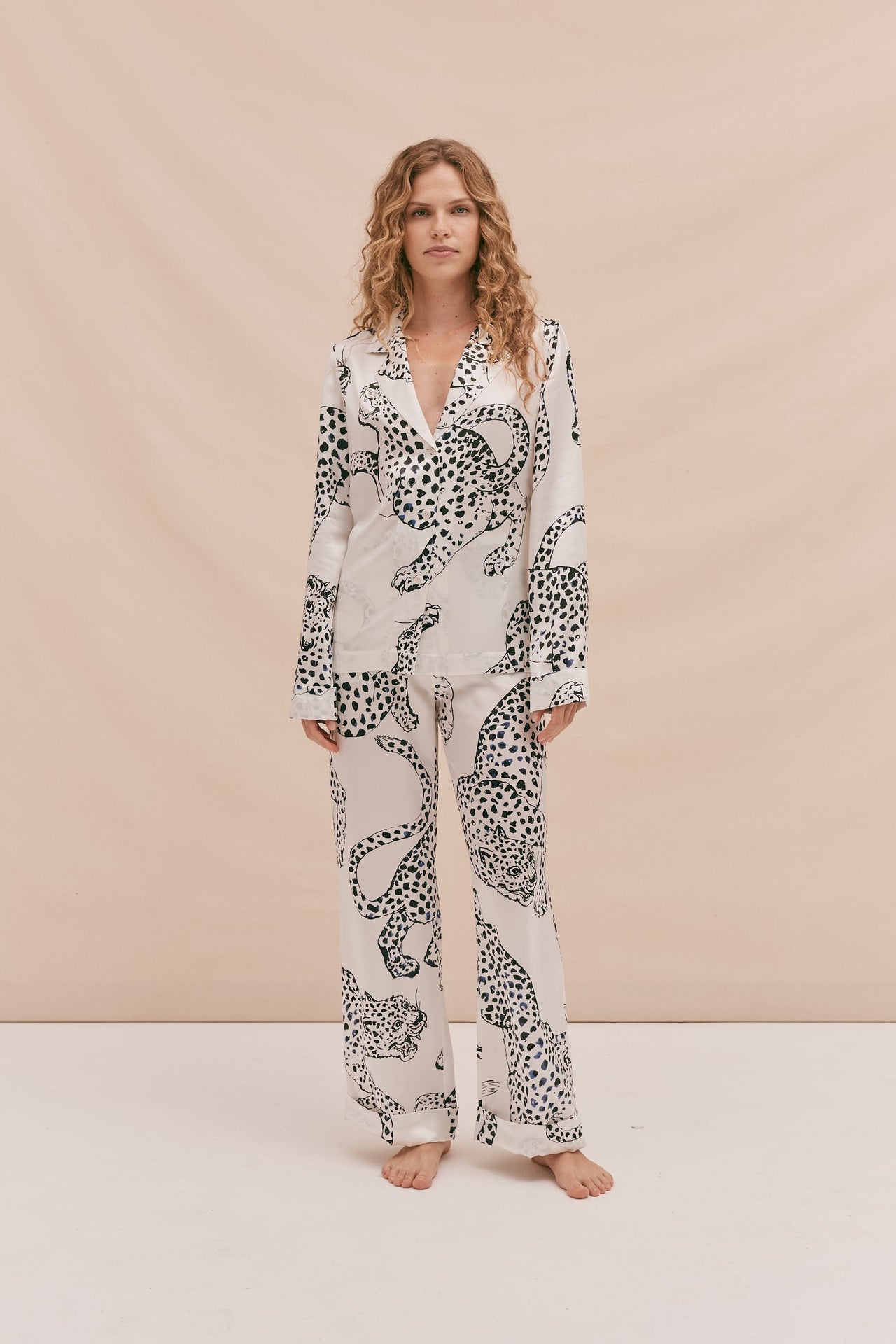 Silk Long Pyjama Set The Jag Print Cream