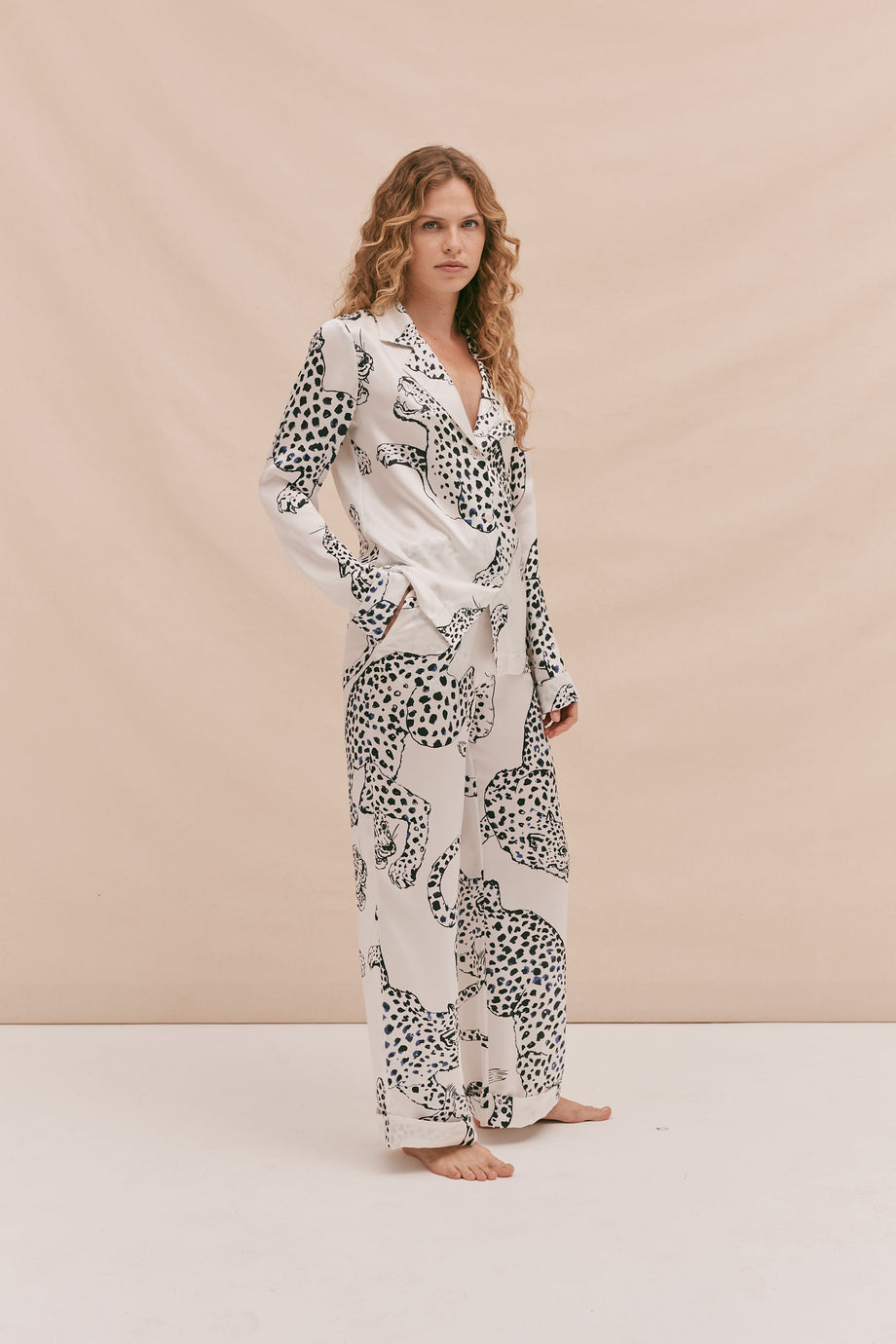 Silk Long Pyjama Set The Jag Print Cream