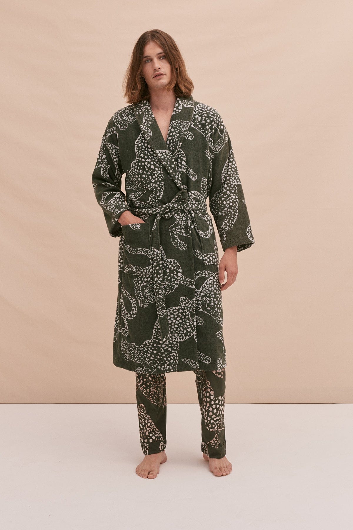 Unisex Towel Robe Jag Print Green