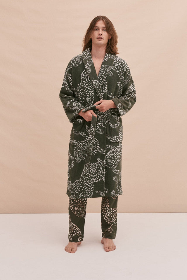 Unisex Towel Robe Jag Print Green