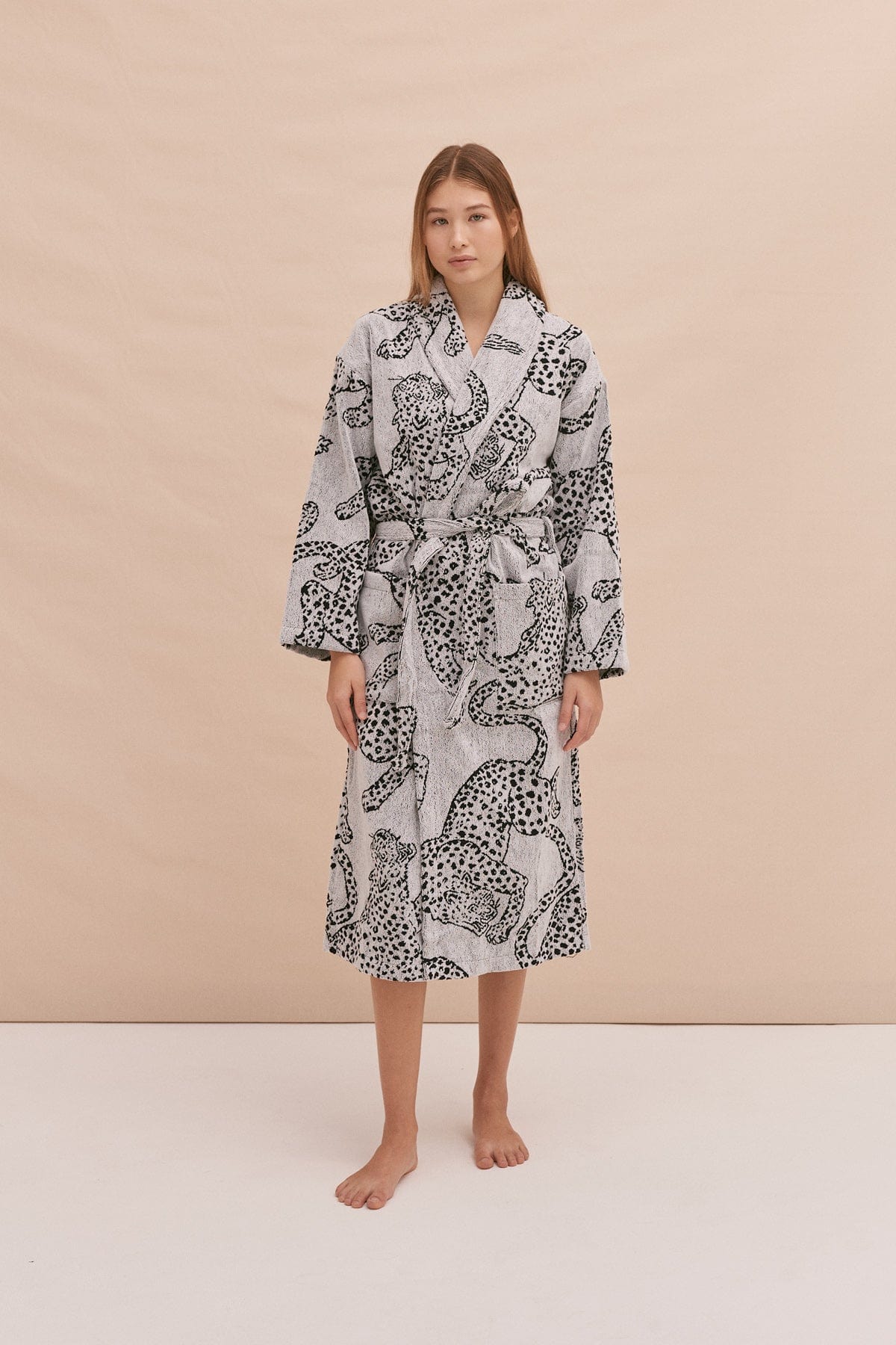 Black & Cream Japanese Bath Robe - Unisex - 100% Cotton