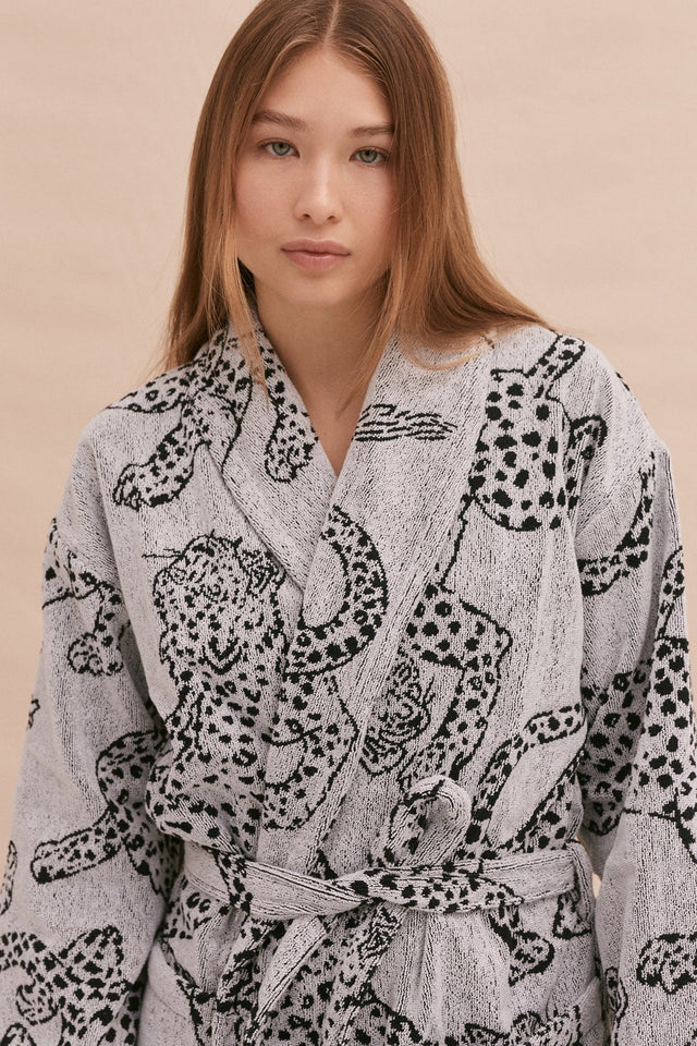 Unisex Towel Robe Jag Print Cream