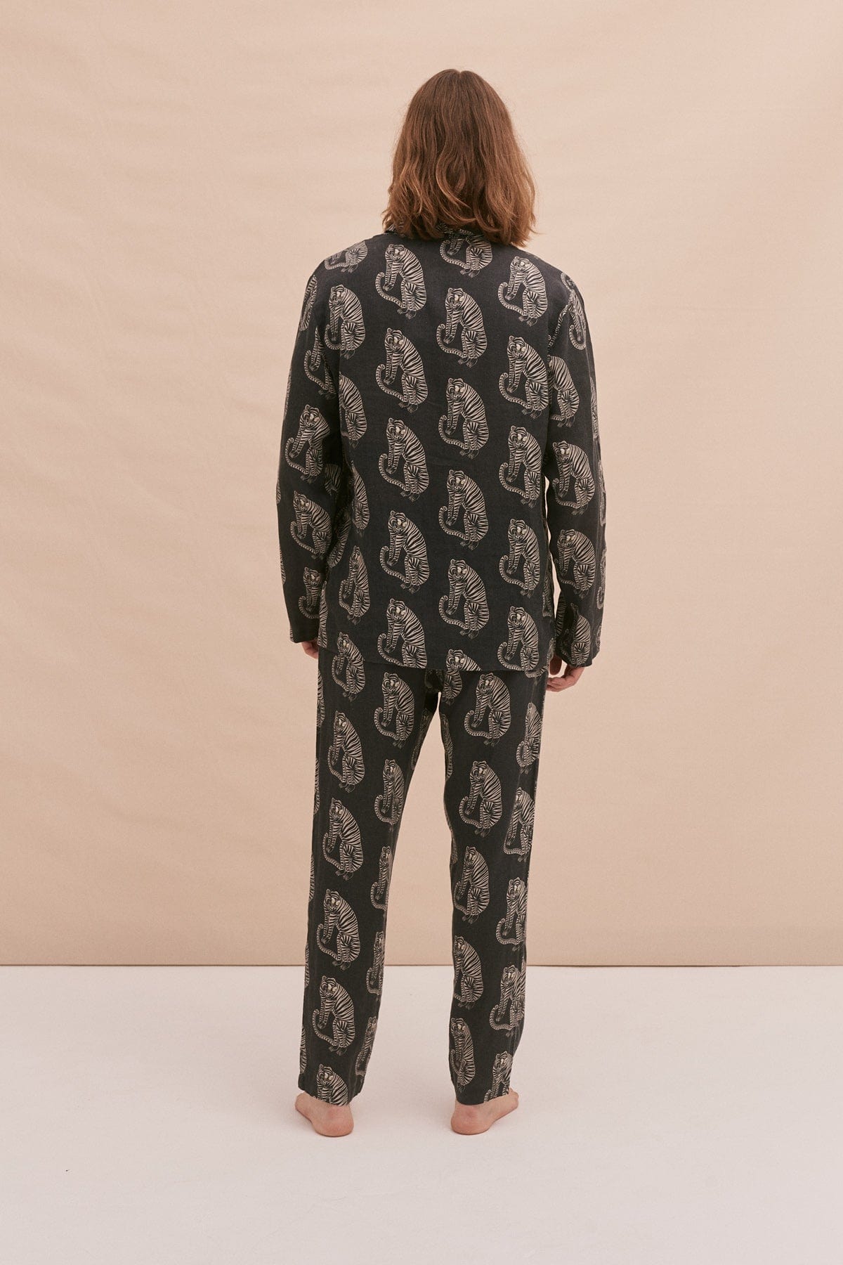 Men’s Pocket Pyjama Set Sansindo Tiger Print Black/Cream Linen