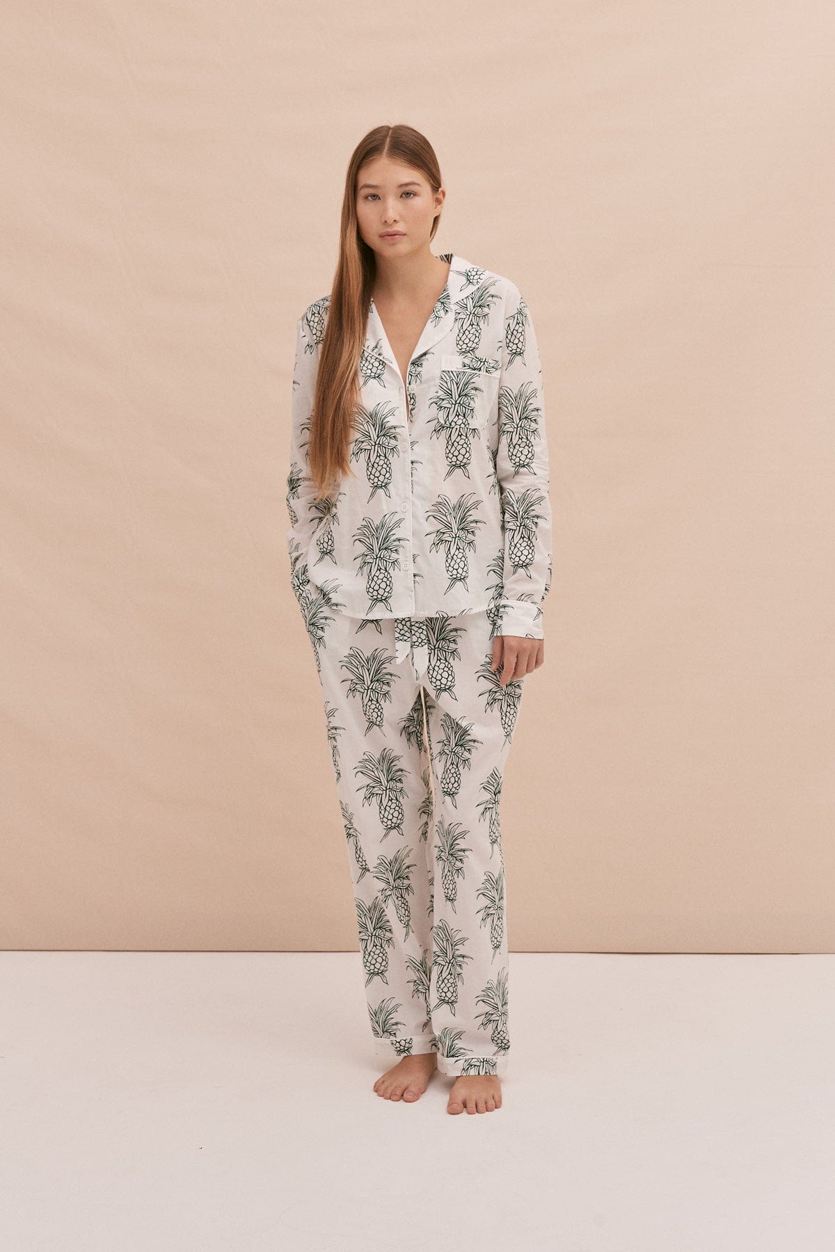 Long Pyjama Set Howie Pineapple Print White/Green