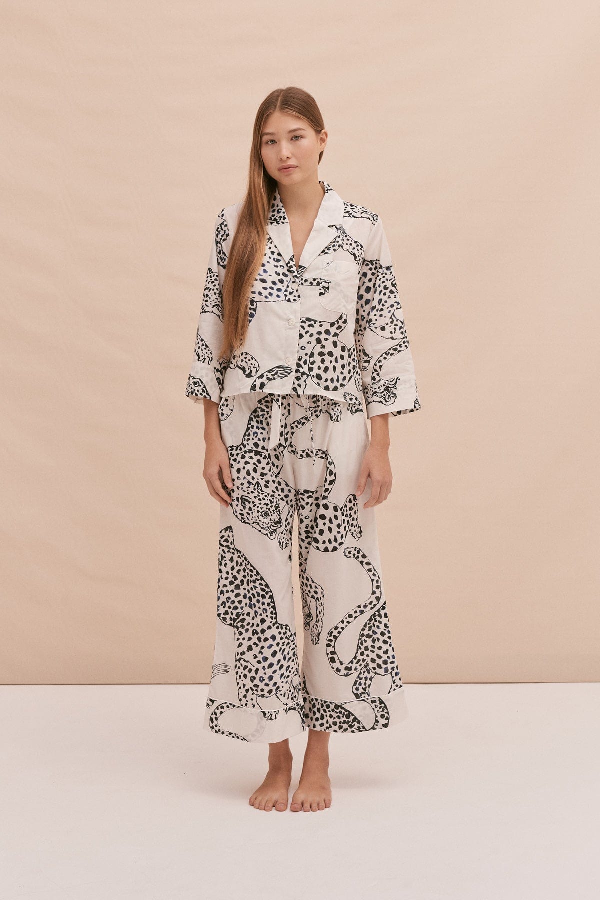 Boxy Shirt and Wide Leg Trouser Set The Jag Print Cream