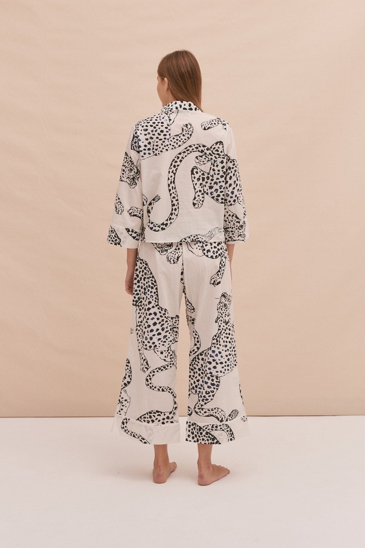 The Jag Print Womens Wide-Leg PJ Trousers - Cream