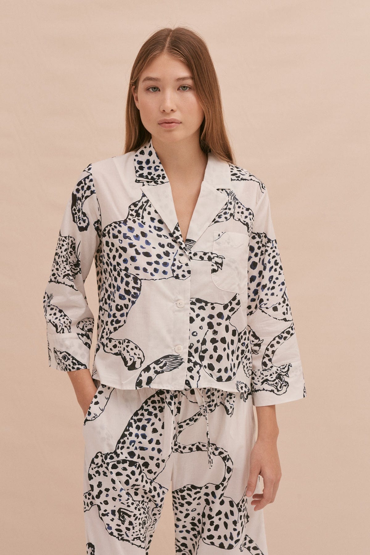 Boxy Shirt and Wide Leg Trouser Set The Jag Print Cream