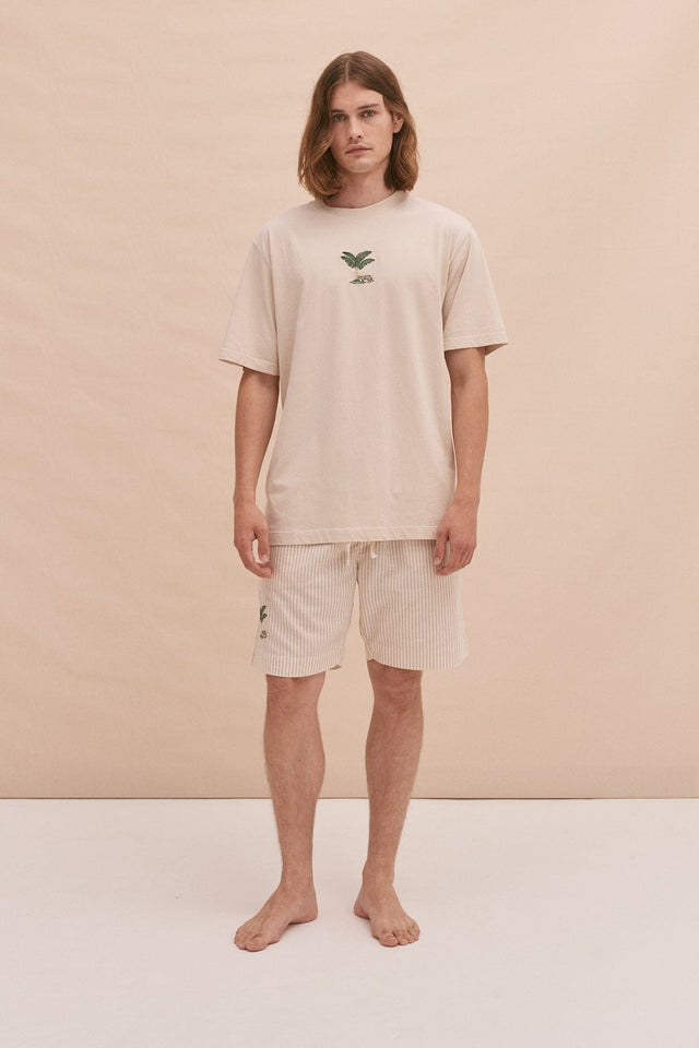 Men’s Tee and Shorts Set Off White/Summer Oxford Stripe Ochre