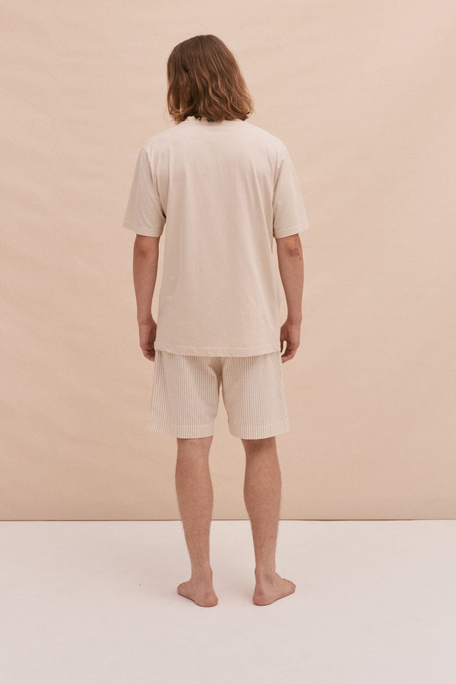 Men’s Tee and Shorts Set Off White/Summer Oxford Stripe Ochre