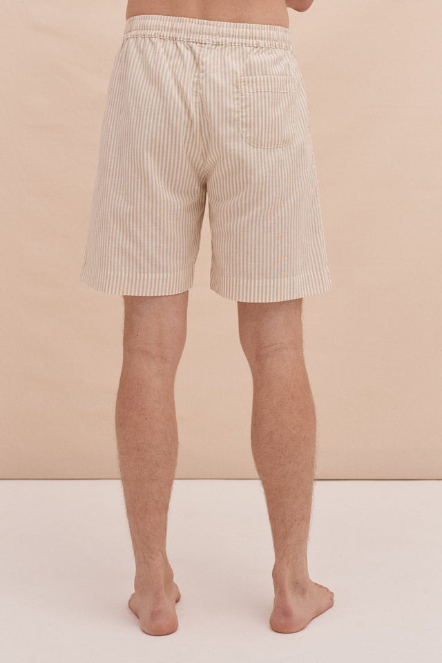 Men’s Embroidered Pyjama Shorts Oxford Stripe Ochre