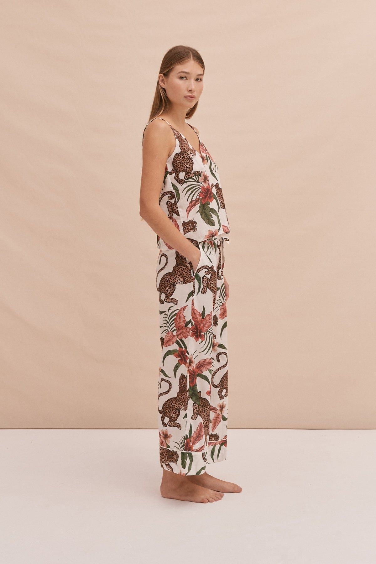 Cami Top & Wide Leg Trouser Set Soleia Leopard Print Cream