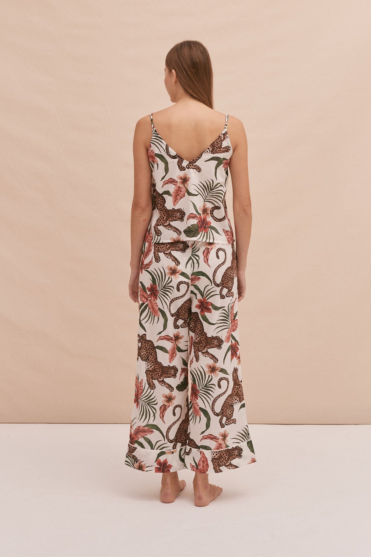 Cami Top & Wide Leg Trouser Set Soleia Leopard Print Cream