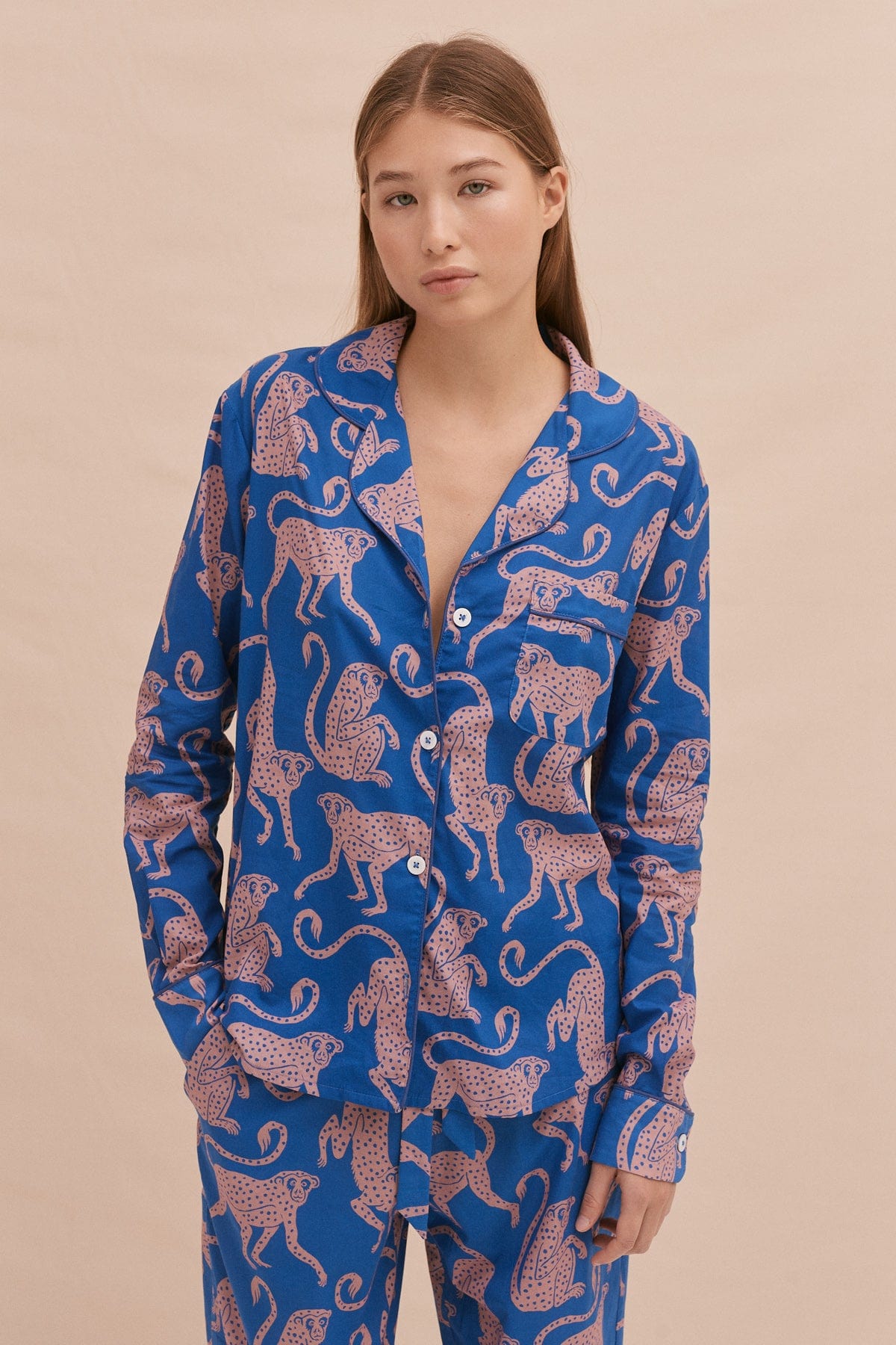 Long Pyjama Set Chango Print Blue/Pink