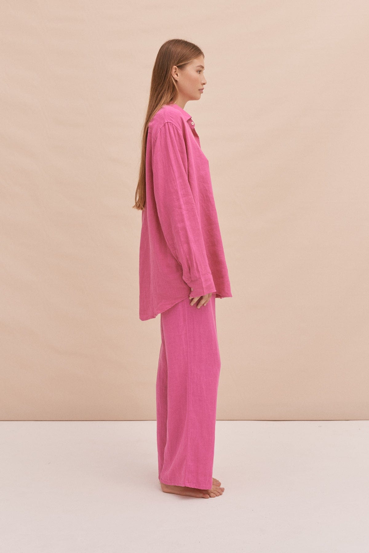 Lounge Shirt Cerise Pink Linen