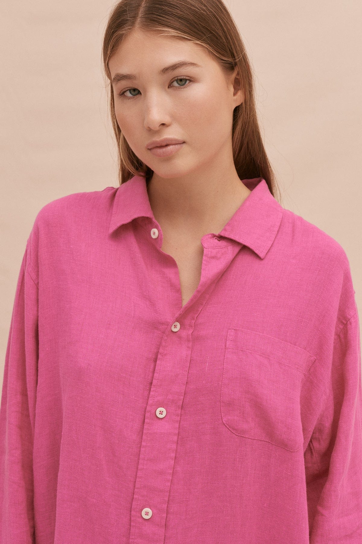 Lounge Shirt Cerise Pink Linen