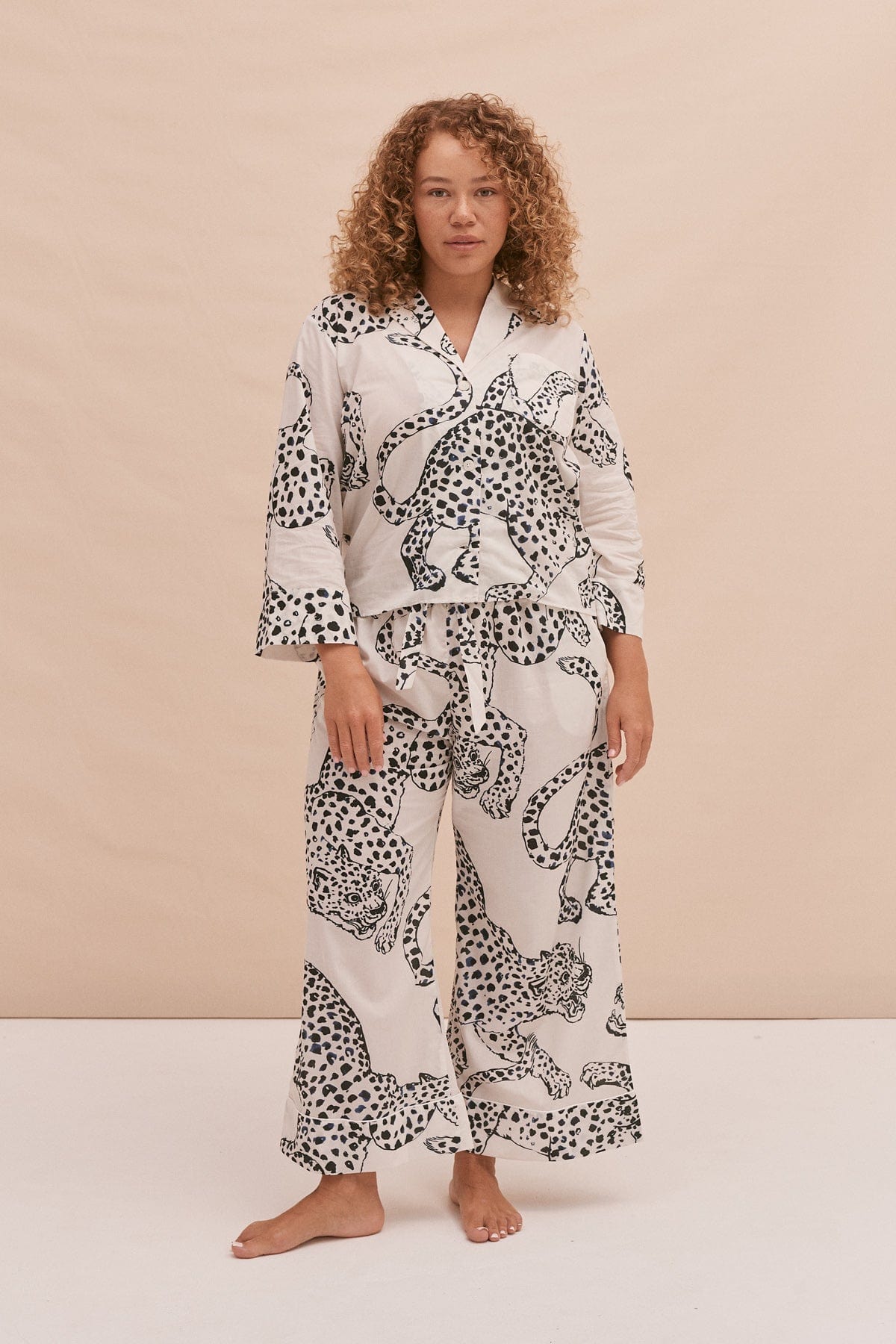 The Jag Print Womens Wide-Leg PJ Trousers - Cream