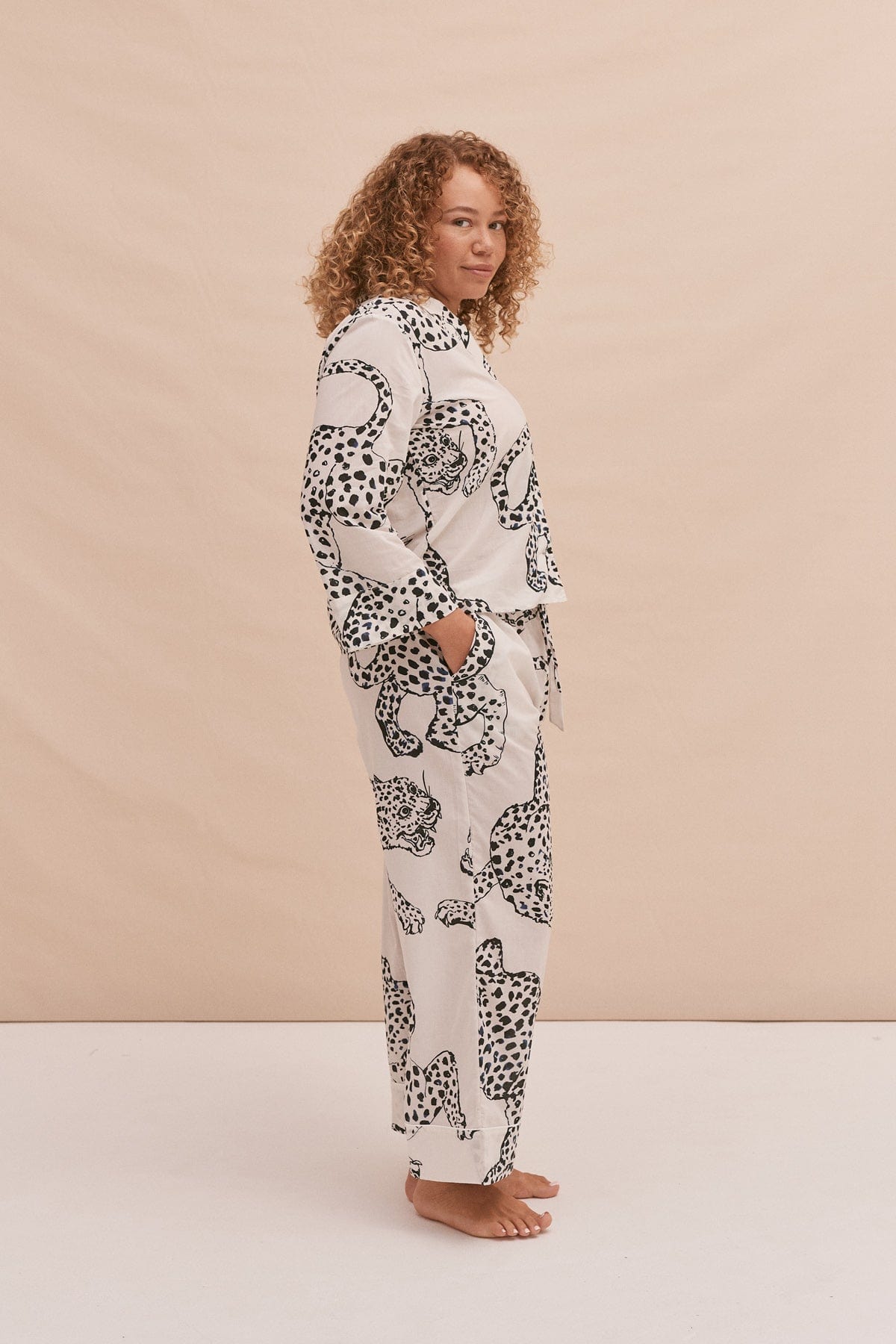 The Jag Print Womens Wide-Leg PJ Trousers - Cream