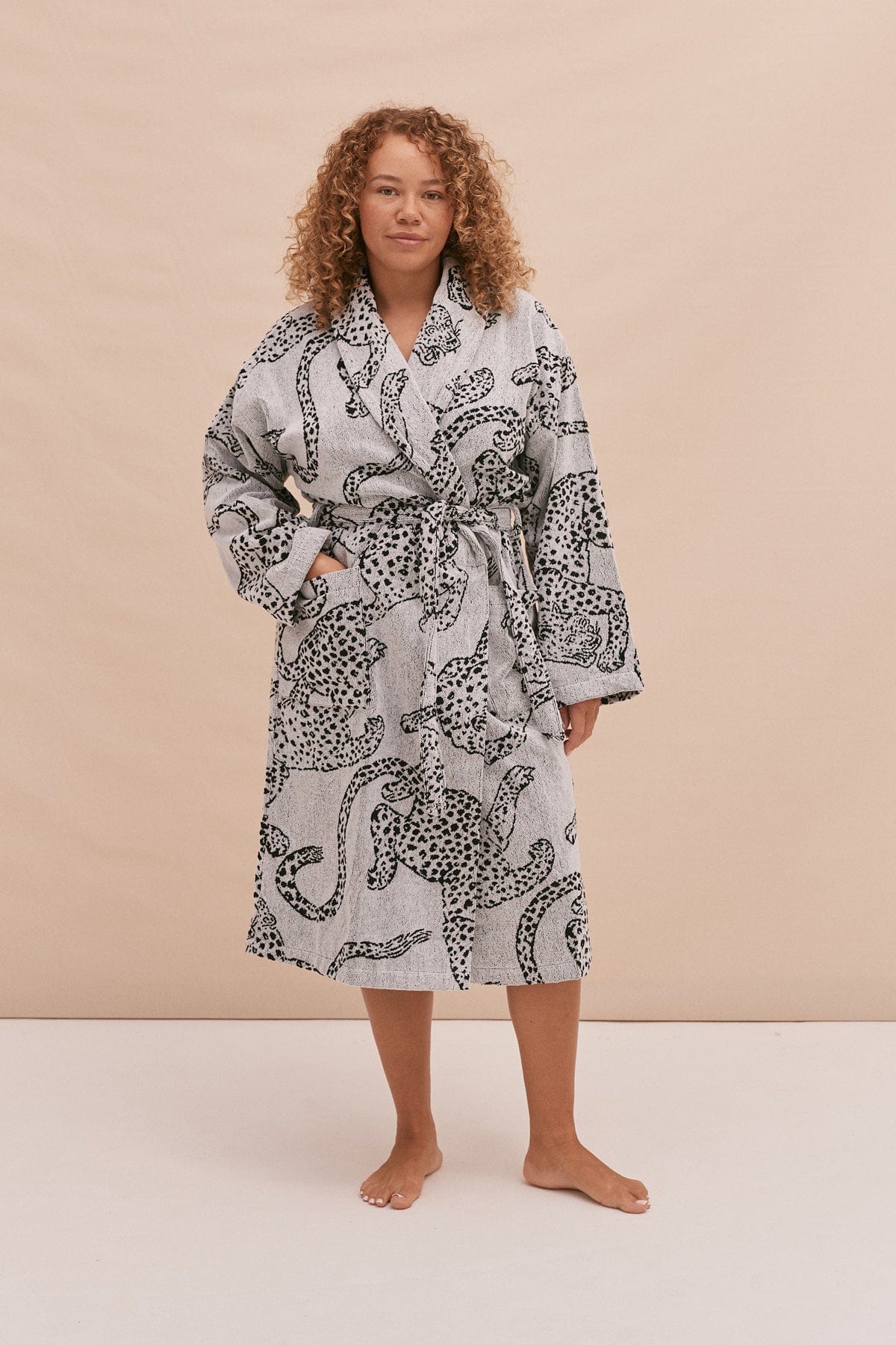 Women's Towel Robe Jag Print Cream