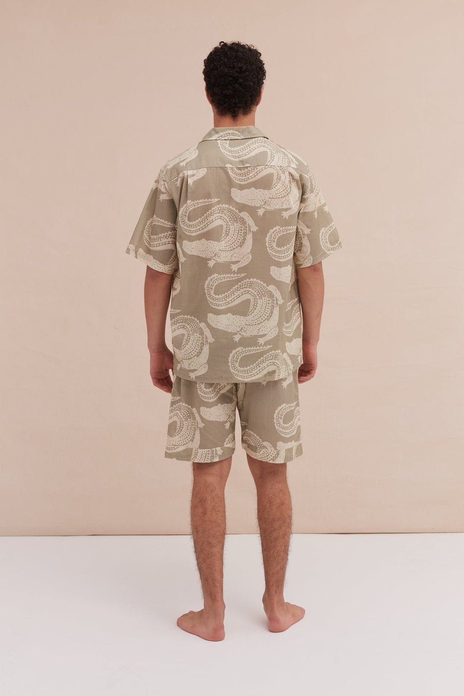 Men’s Cuban Pyjama Set Croc Print Sage/Cream