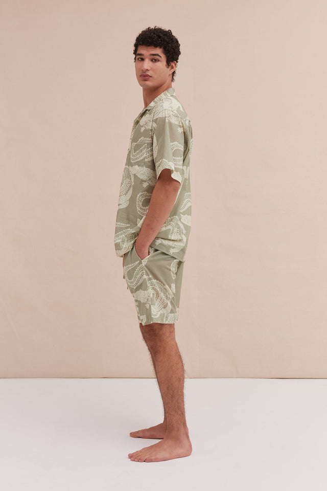 Men’s Cuban Pyjama Set Croc Print Sage/Cream