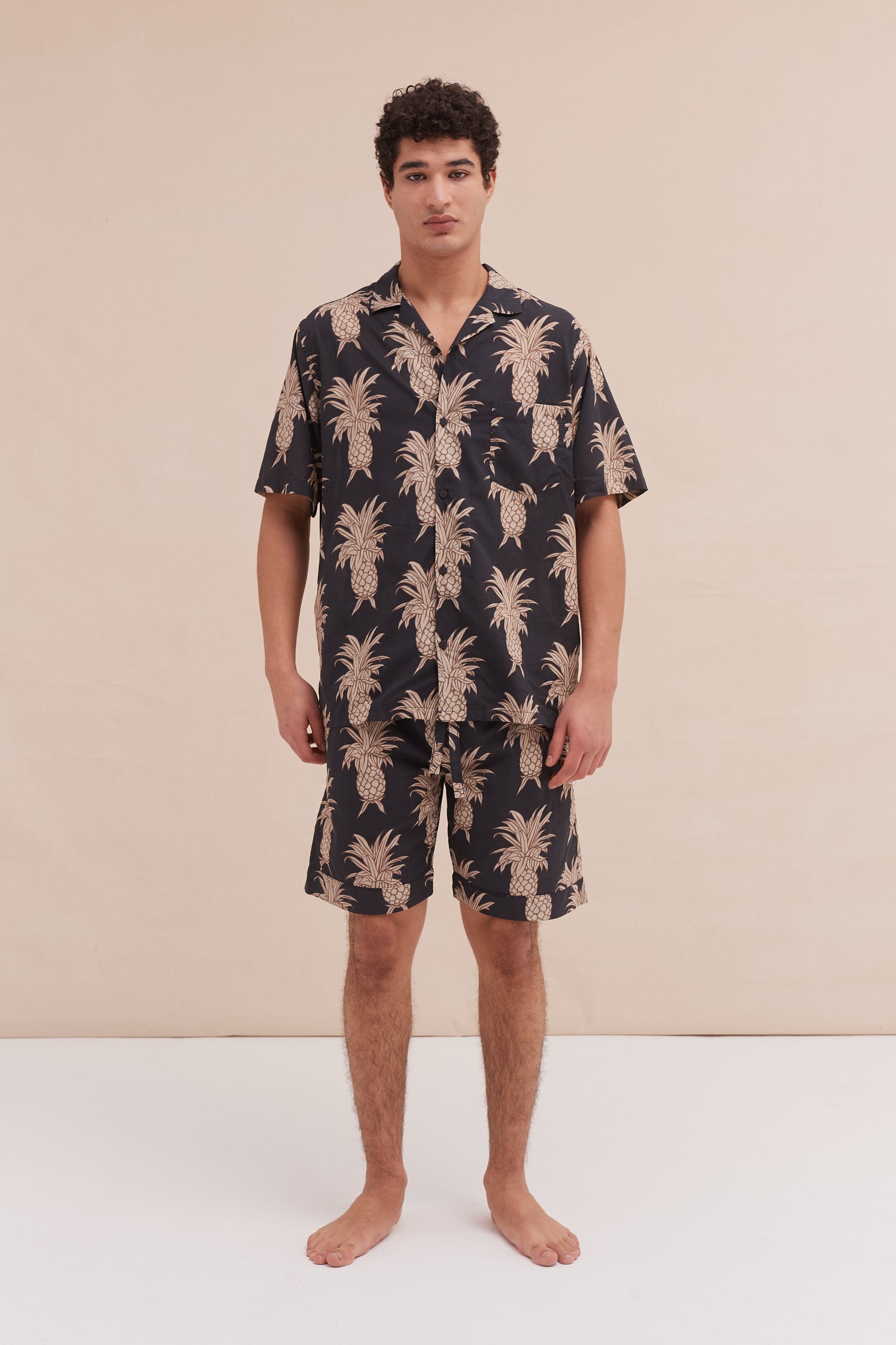 Cuban Pyjama Set Howie Pineapple Print Black Gold