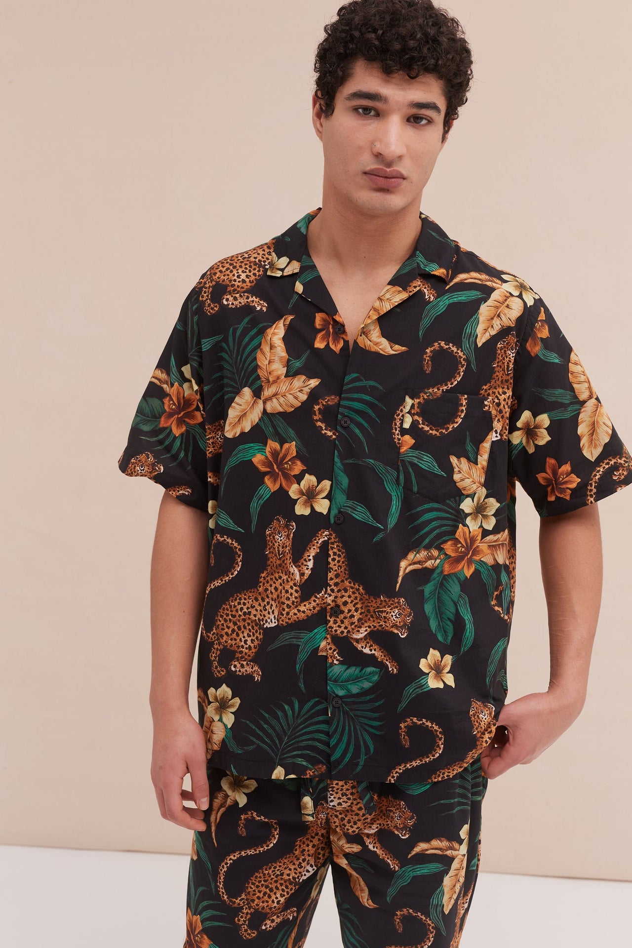 Men’s Cuban Pyjama Shirt Soleia Print Black/Yellow