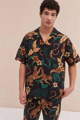 Men’s Cuban Pyjama Shirt Soleia Print Black/Yellow