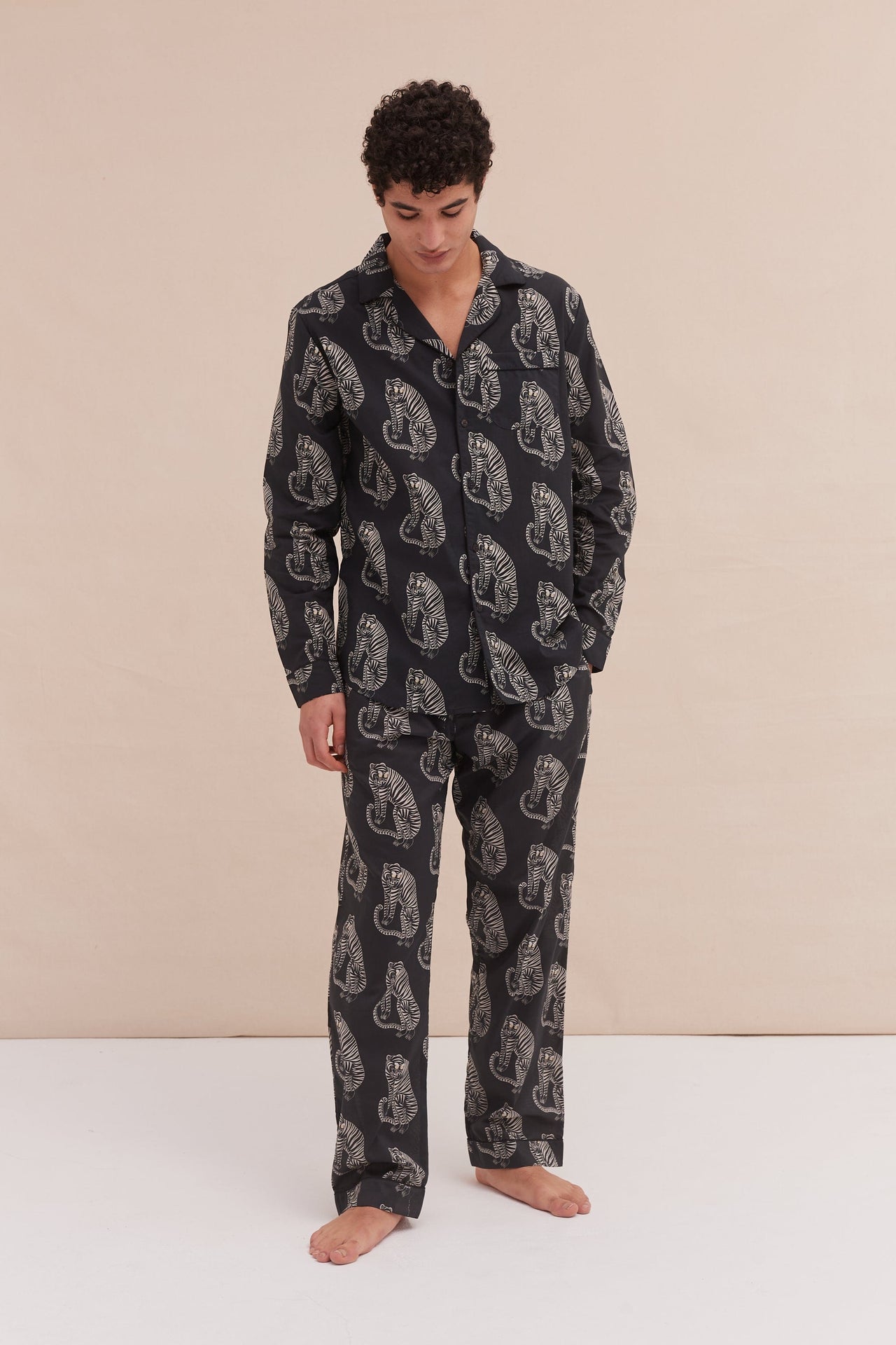 Men’s Long Pyjama Set Sansindo Tiger Print Black/Cream