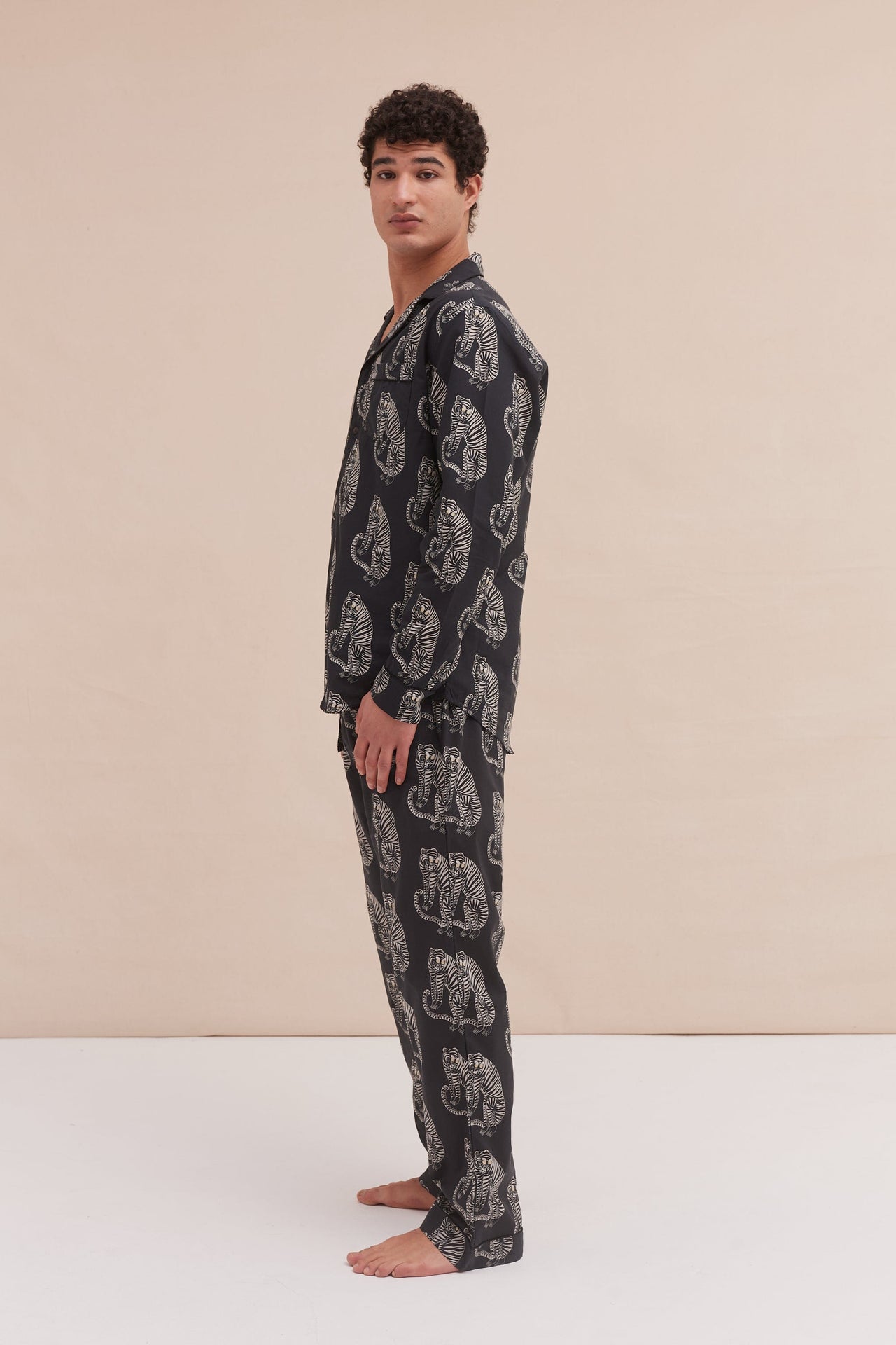 Men’s Long Pyjama Set Sansindo Tiger Print Black/Cream