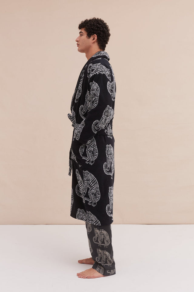 Unisex Towel Robe Sansindo Print Black Cream