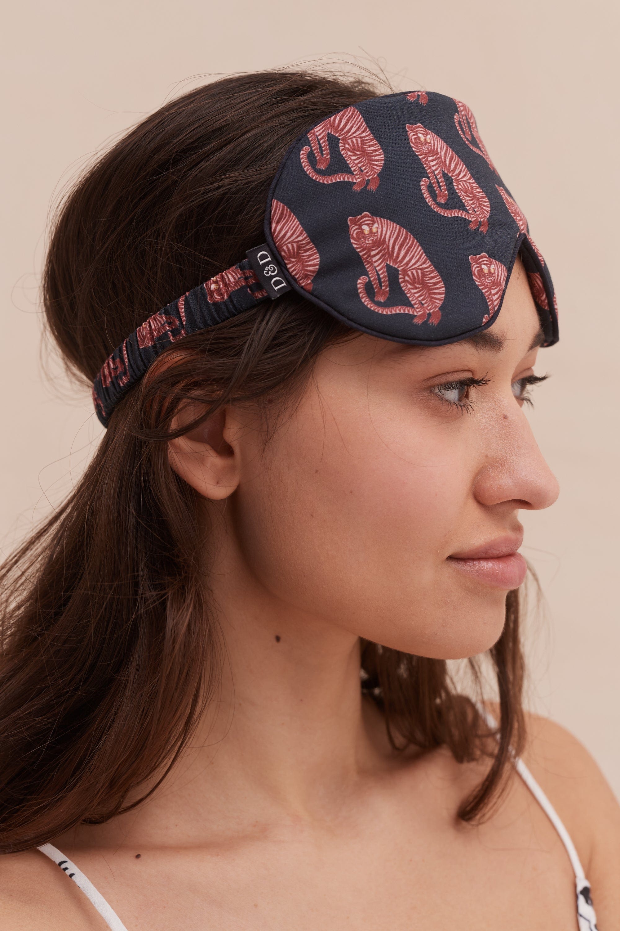 Cotton Luxe Eye Mask Sansindo Tiger Print Navy Pink