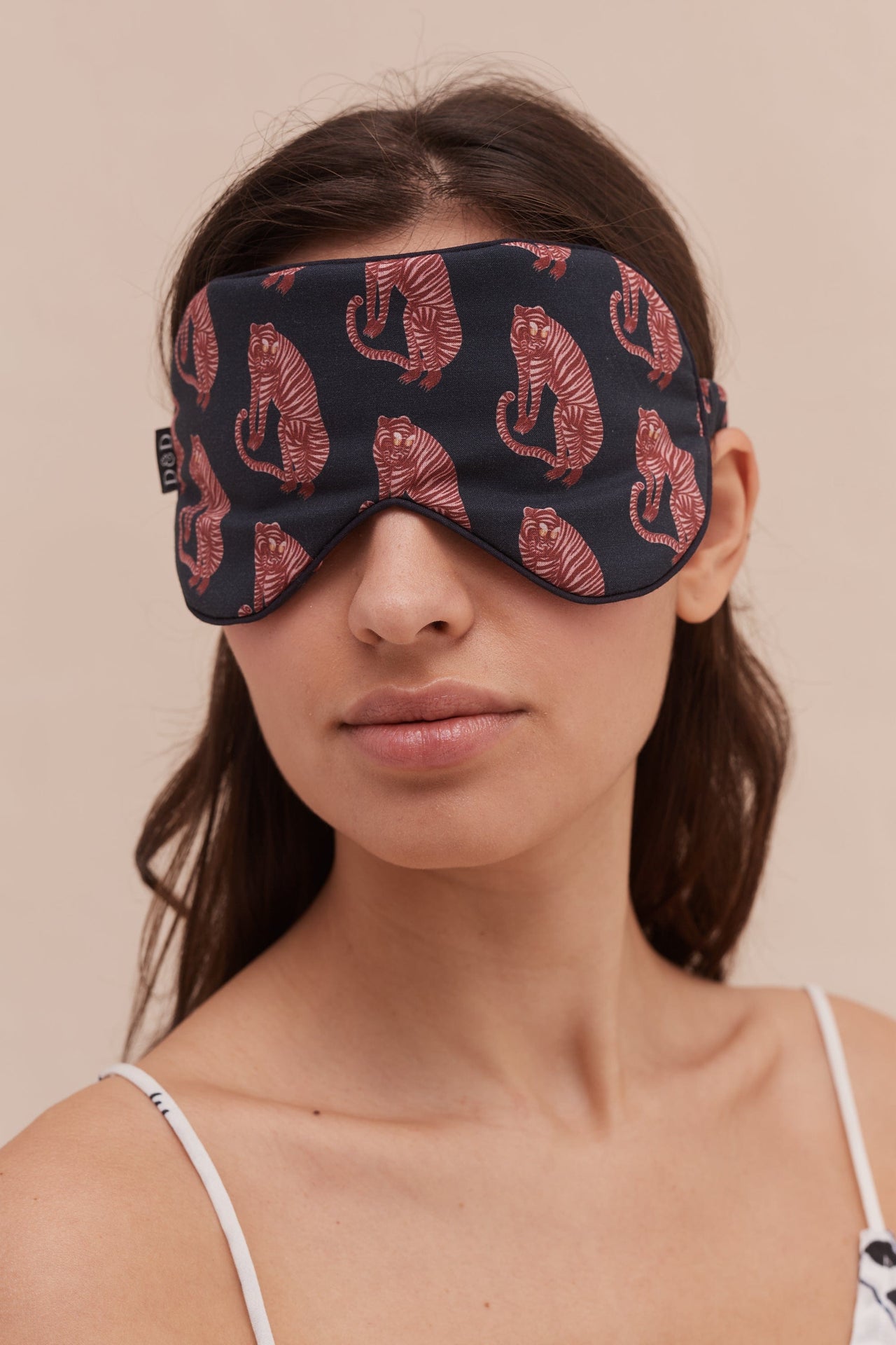 Cotton Luxe Eye Mask Sansindo Tiger Print Navy/Pink