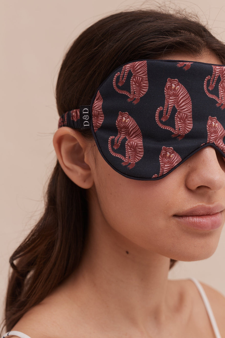 Cotton Luxe Eye Mask Sansindo Tiger Print Navy/Pink