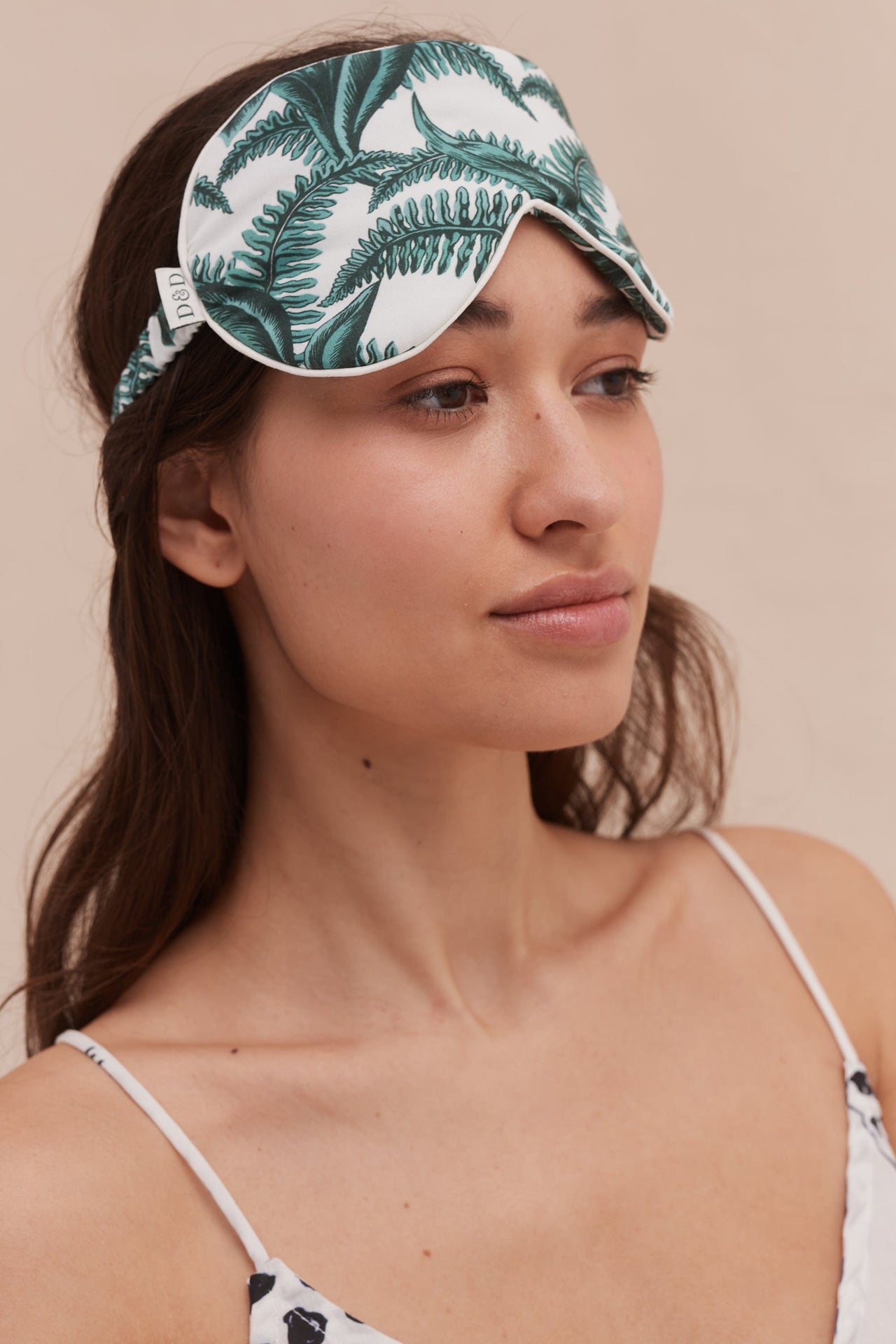 Cotton Luxe Eye Mask Fern Print White/Green