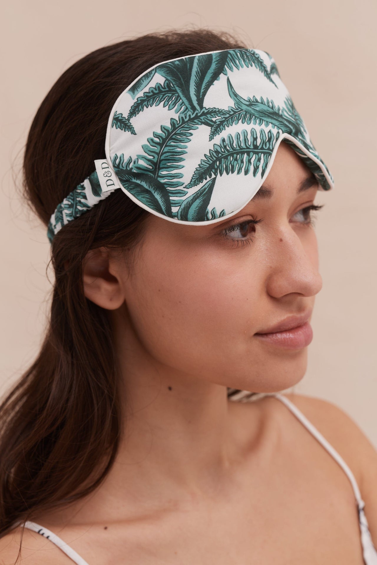 Cotton Luxe Eye Mask Fern Print White/Green