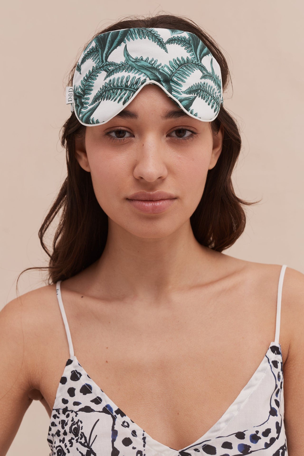 Cotton Luxe Eye Mask Fern Print White/Green