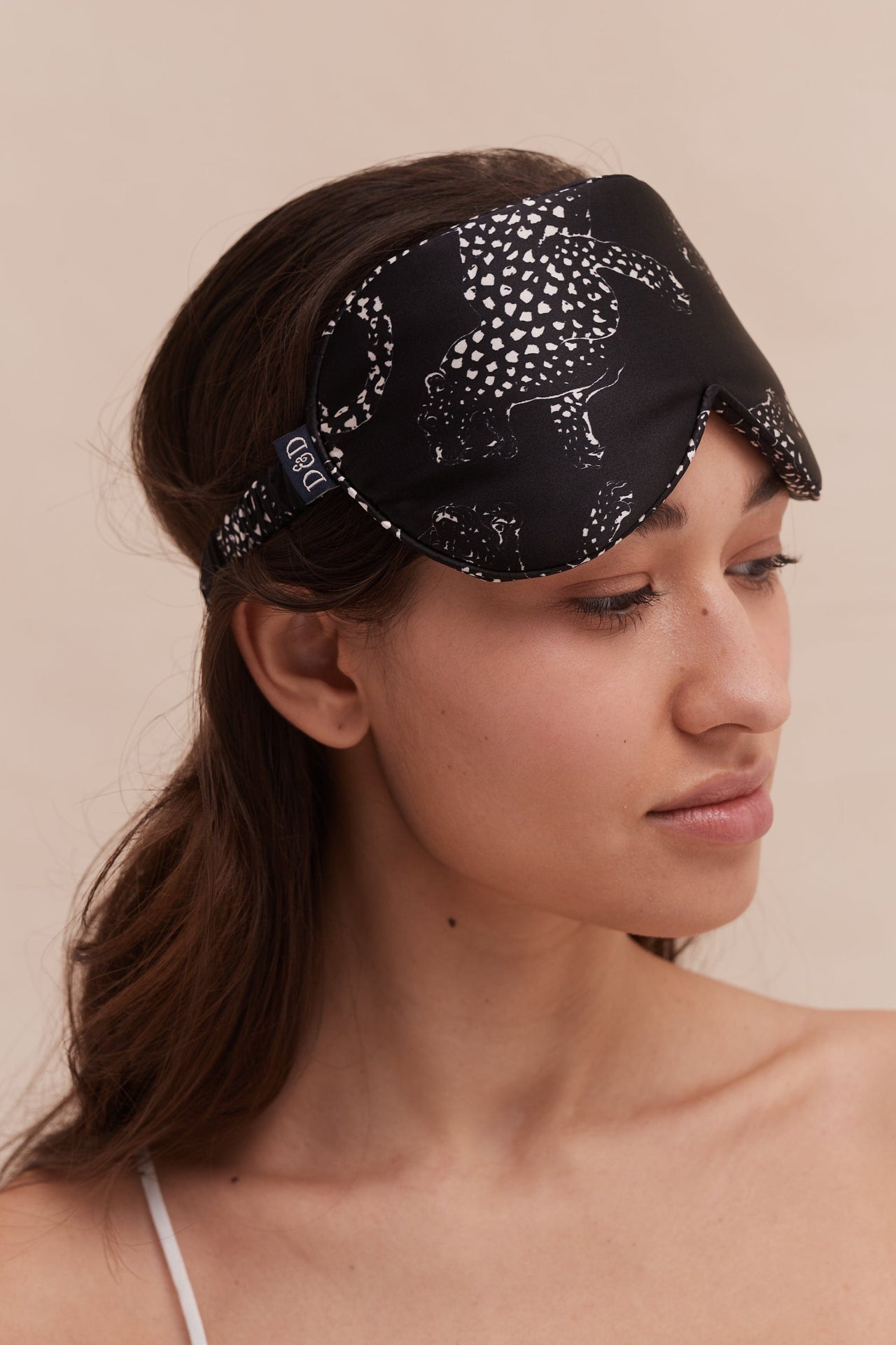 Silk Eye Mask Jag Print Navy